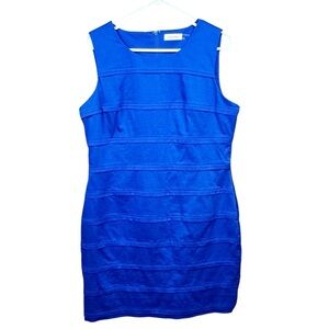 Calvin Klein Blue Stripe Tiered Sleeveless Sheath Zipped Back Plus Size